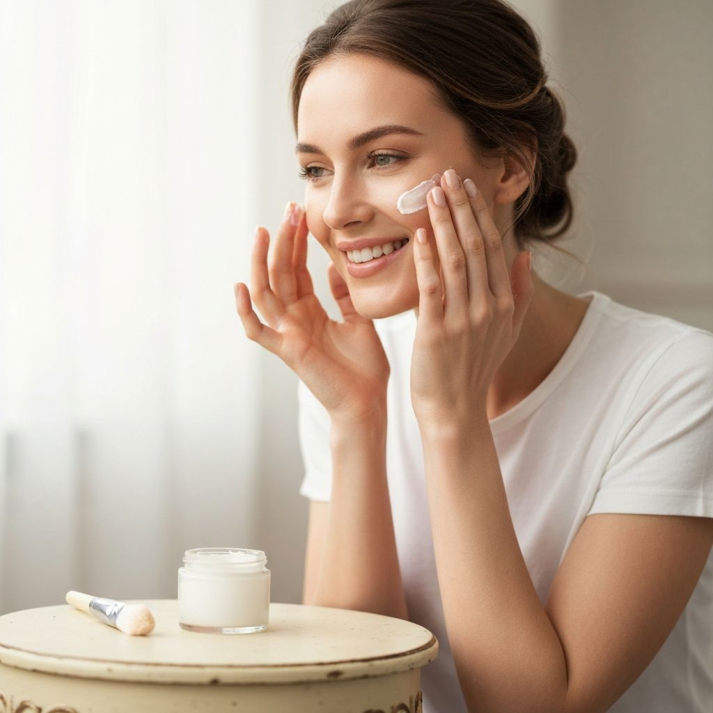 Mujer con rutina de cuidado facial